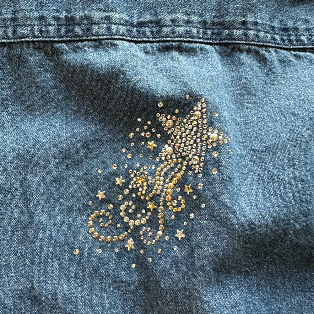Vintage star bedazzled chambray top size L - Picture 7 of 8